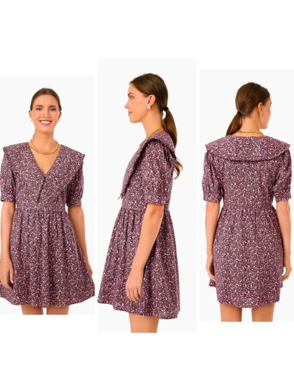 NWT Tuckernuck Hyacinth House Maroon Ruffle Collar Sadie Mini Dress